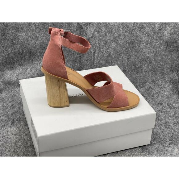Treasure & Bond Pink Leather Block Heels Pumps Open Toe Sandals Women's Sz 11 M - Picture 1 of 10